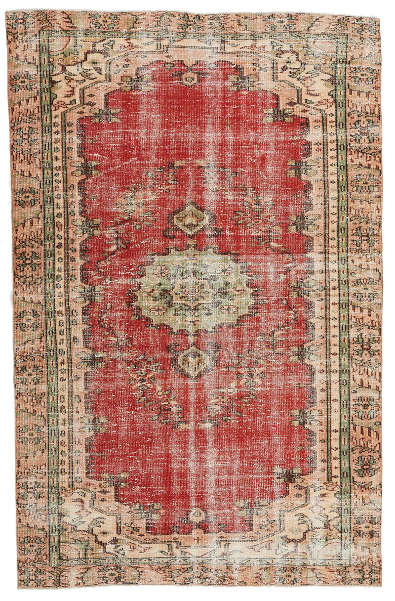 6x9 Red and Multicolor Turkish Overdyed Rug