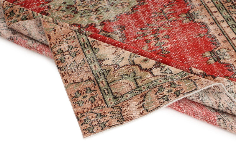 6x9 Red and Multicolor Turkish Overdyed Rug