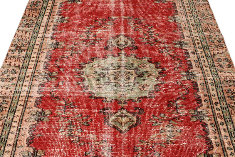 6x9 Red and Multicolor Turkish Overdyed Rug