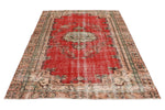 6x9 Red and Multicolor Turkish Overdyed Rug