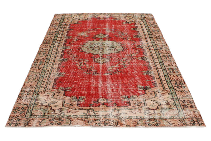 6x9 Red and Multicolor Turkish Overdyed Rug