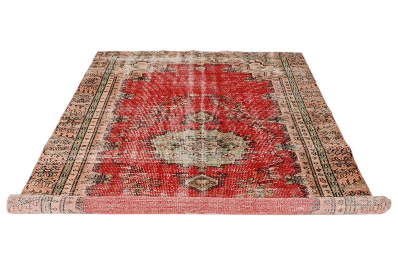 6x9 Red and Multicolor Turkish Overdyed Rug