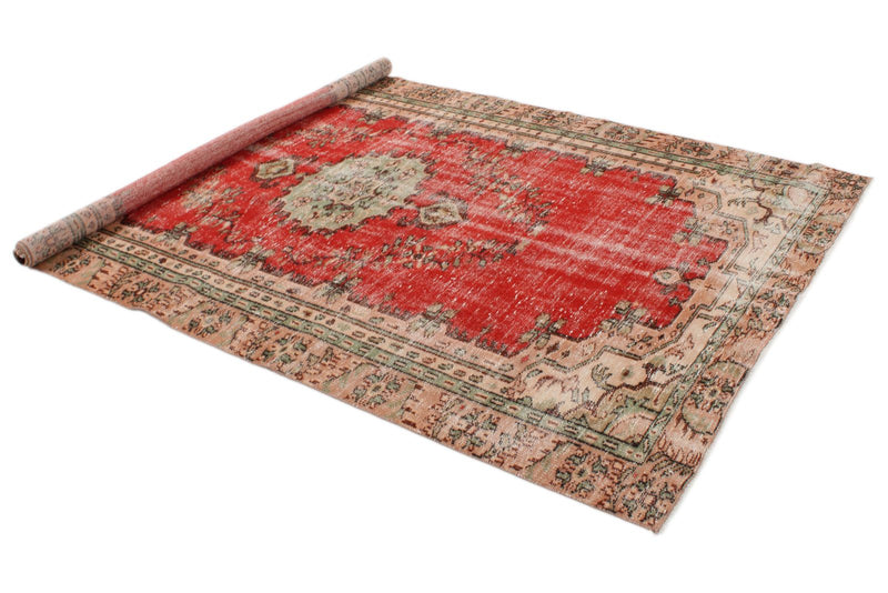 6x9 Red and Multicolor Turkish Overdyed Rug