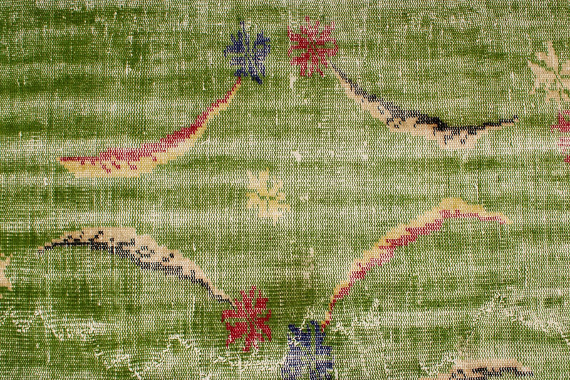 6x9 Green and Multicolor Turkish Overdyed Rug