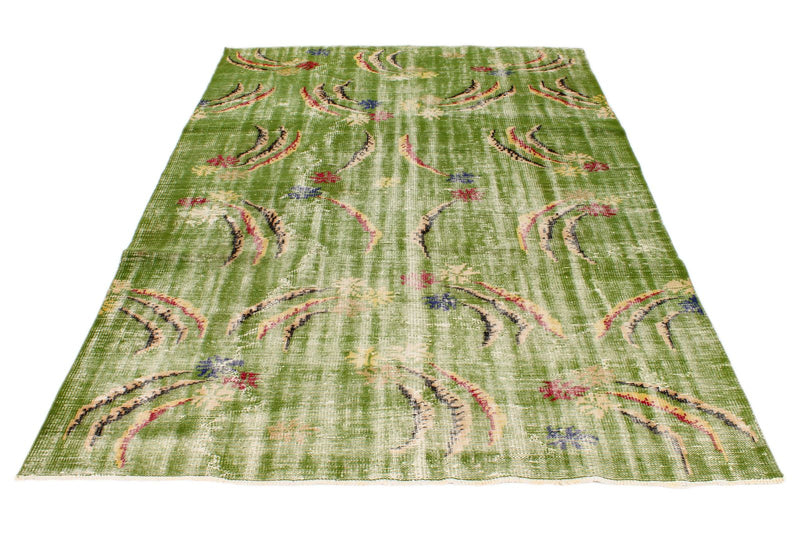 6x9 Green and Multicolor Turkish Overdyed Rug