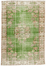 6x9 Green and Ivory Turkish Overdyed Rug