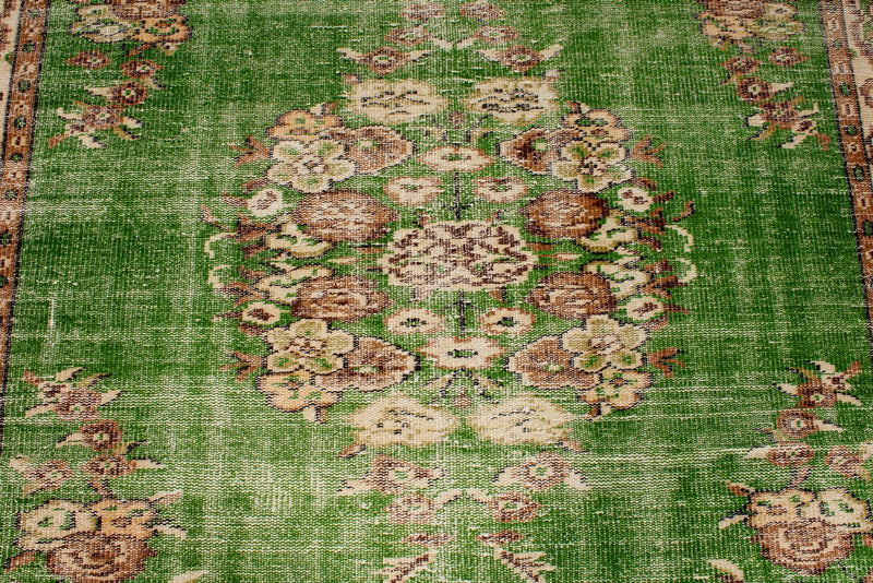 6x9 Green and Ivory Turkish Overdyed Rug