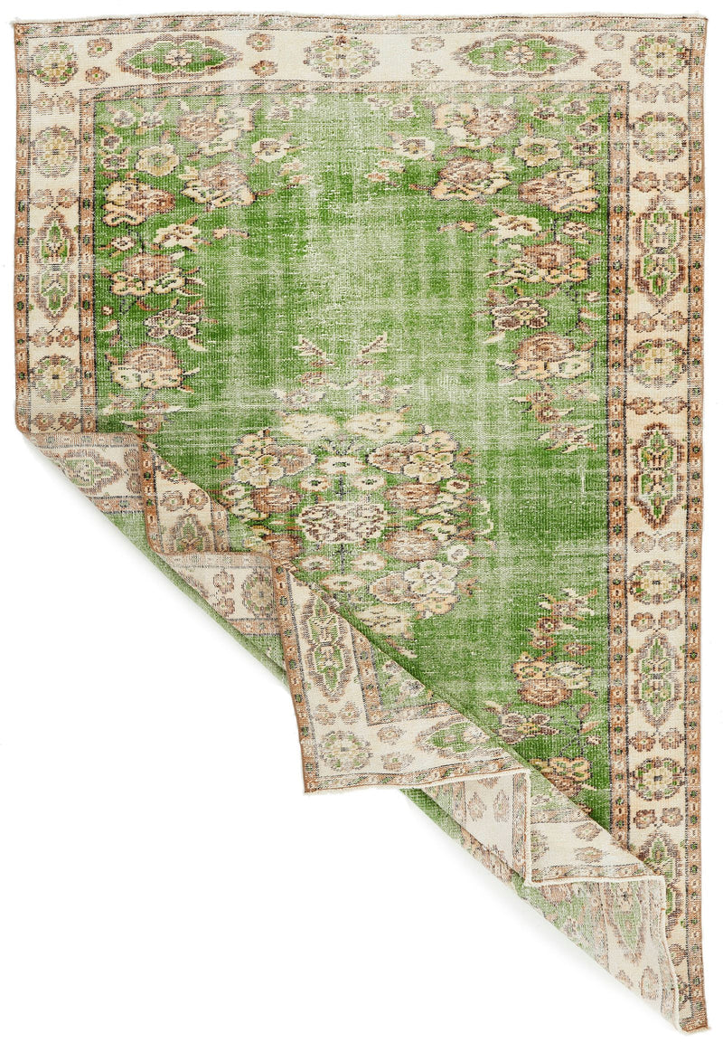 6x9 Green and Ivory Turkish Overdyed Rug