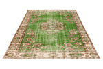 6x9 Green and Ivory Turkish Overdyed Rug