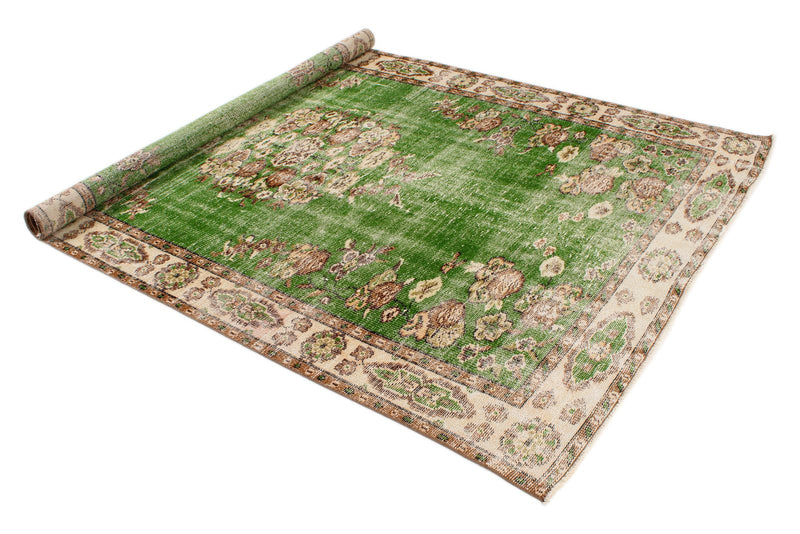 6x9 Green and Ivory Turkish Overdyed Rug