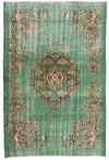 6x9 Green and Multicolor Turkish Overdyed Rug