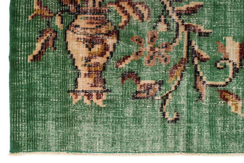 6x9 Green and Multicolor Turkish Overdyed Rug