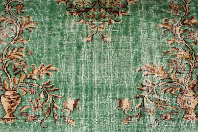 6x9 Green and Multicolor Turkish Overdyed Rug