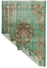 6x9 Green and Multicolor Turkish Overdyed Rug