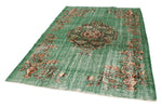 6x9 Green and Multicolor Turkish Overdyed Rug