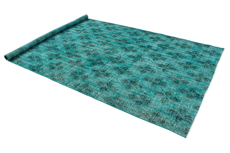 6x9 Turquoise and Light Gray Turkish Anatolian Rug