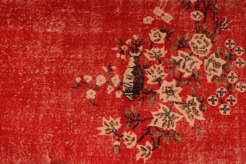 6x10 Red and Ivory Turkish Overdyed Rug