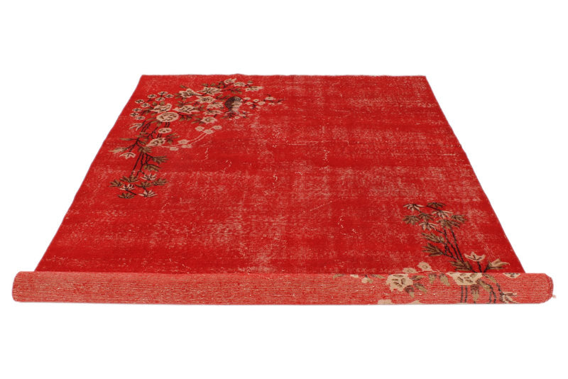 6x10 Red and Ivory Turkish Overdyed Rug