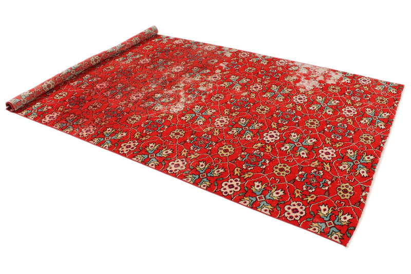 6x9 Red and Multicolor Turkish Anatolian Rug