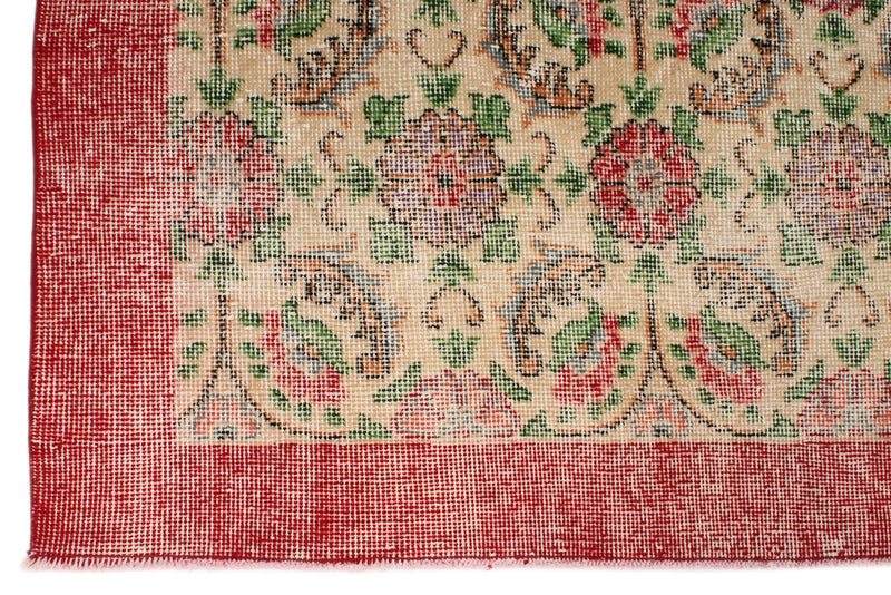 7x10 Ivory and Red Turkish Anatolian Rug