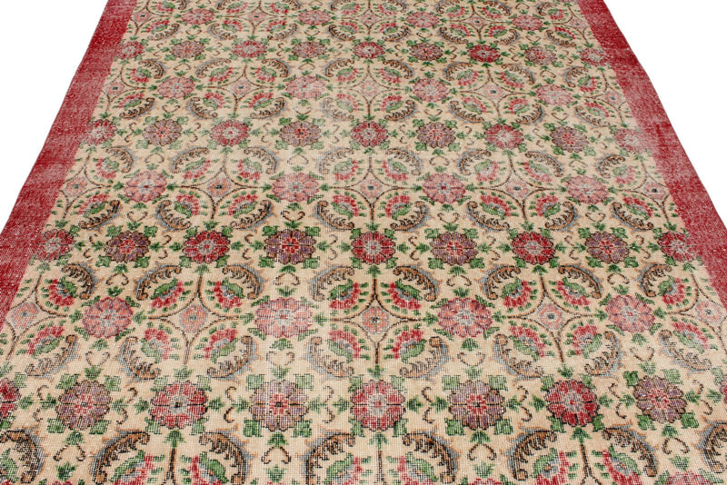 7x10 Ivory and Red Turkish Anatolian Rug