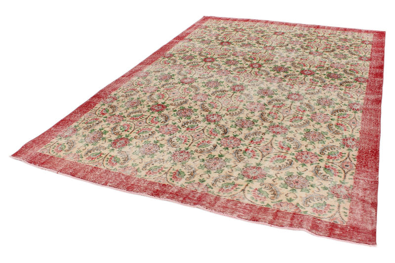 7x10 Ivory and Red Turkish Anatolian Rug