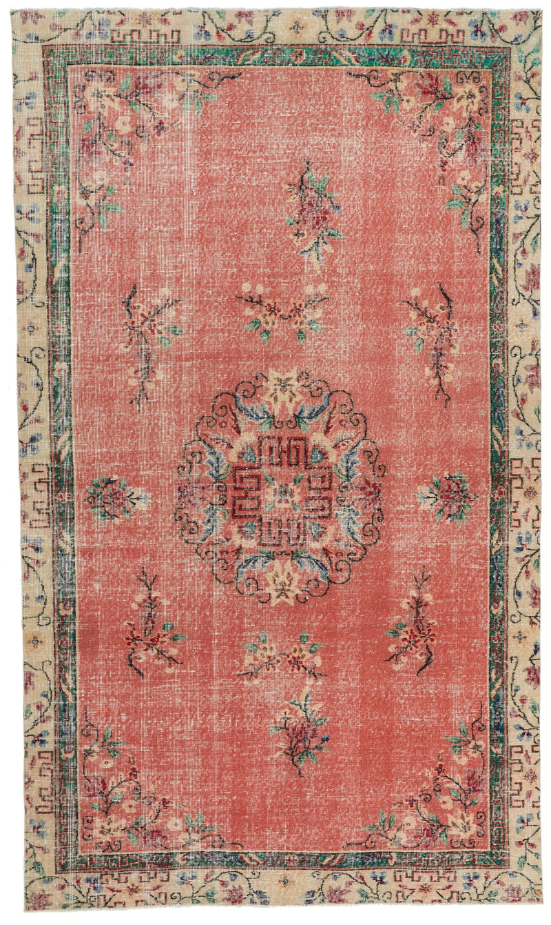 6x10 Peach and Multicolor Turkish Overdyed Rug