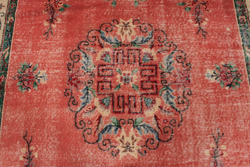 6x10 Peach and Multicolor Turkish Overdyed Rug