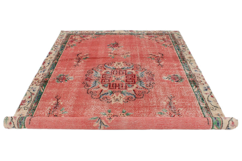 6x10 Peach and Multicolor Turkish Overdyed Rug