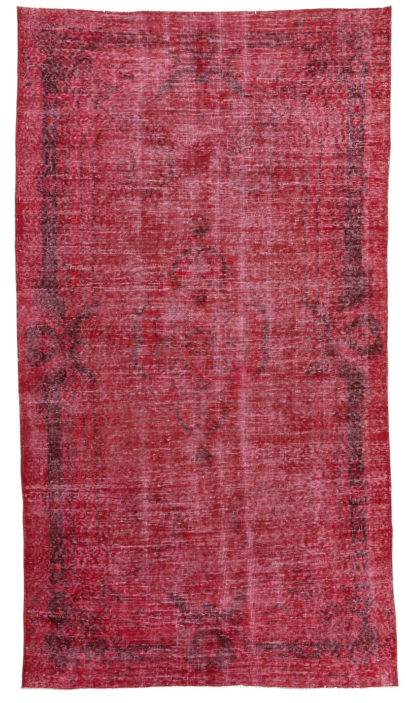 6x10 Magenta and Light Brown Turkish Overdyed Rug