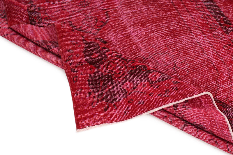 6x10 Magenta and Light Brown Turkish Overdyed Rug