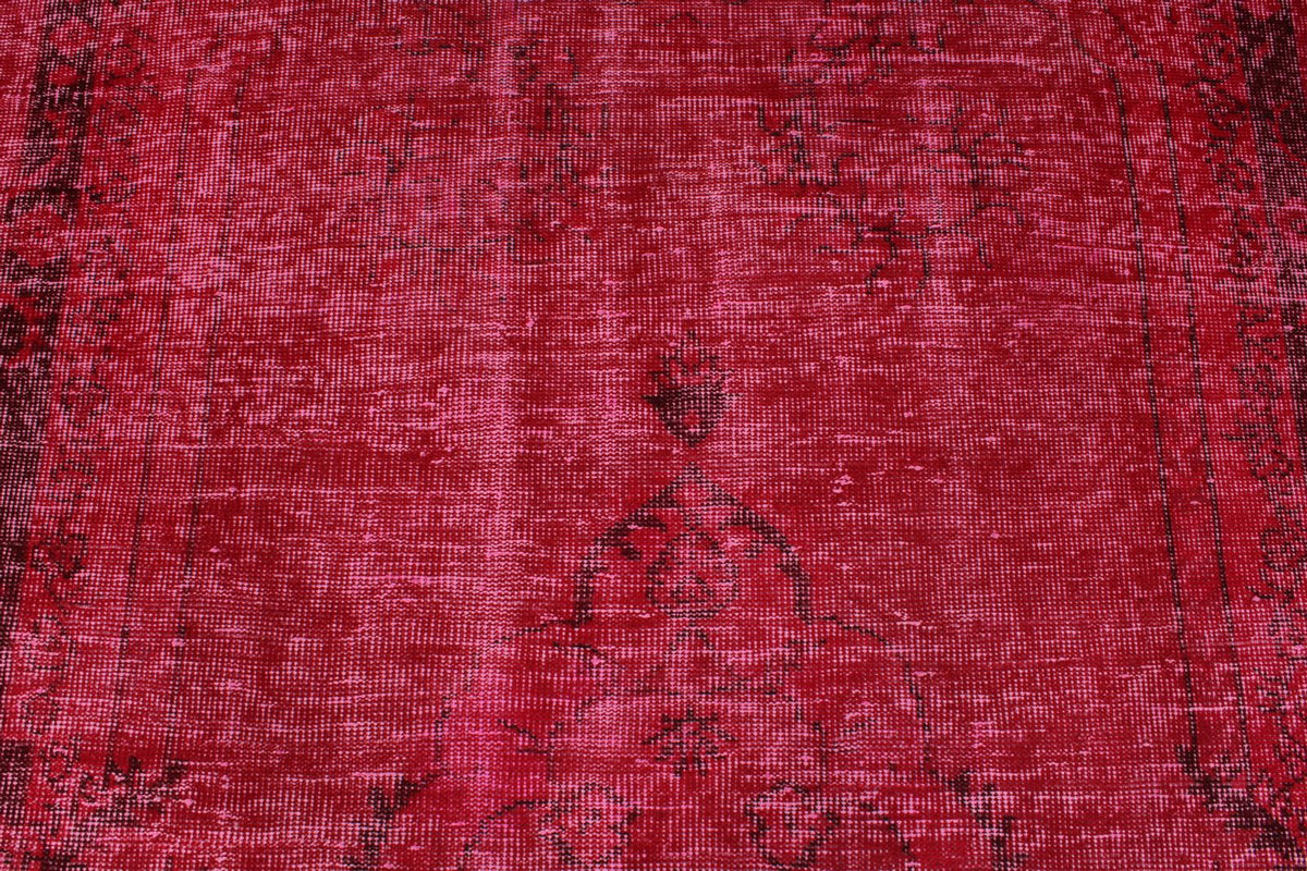 6x10 Magenta and Light Brown Turkish Overdyed Rug