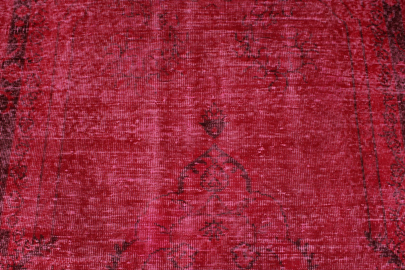 6x10 Magenta and Light Brown Turkish Overdyed Rug