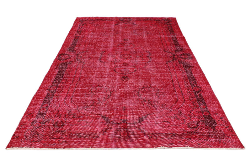 6x10 Magenta and Light Brown Turkish Overdyed Rug