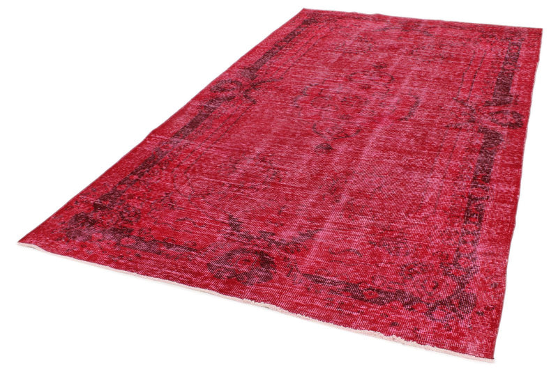 6x10 Magenta and Light Brown Turkish Overdyed Rug