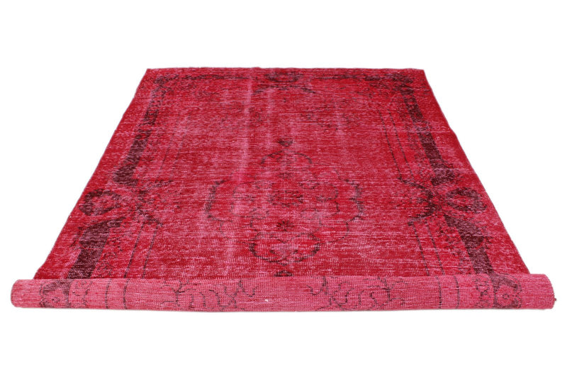 6x10 Magenta and Light Brown Turkish Overdyed Rug