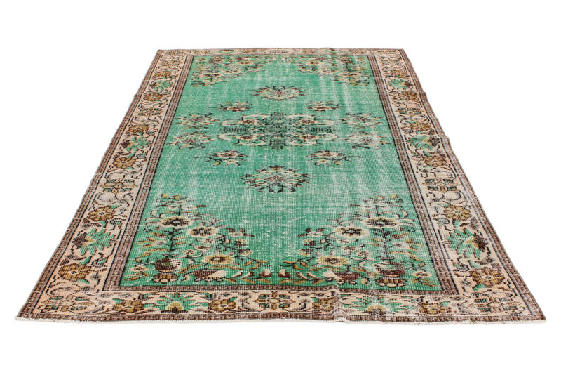 6x9 Mint and Ivory Turkish Overdyed Rug