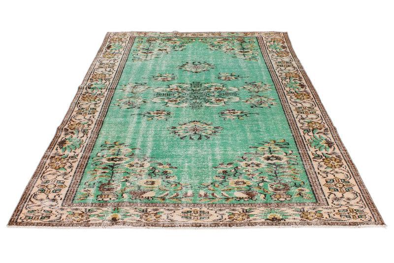 6x9 Mint and Ivory Turkish Overdyed Rug