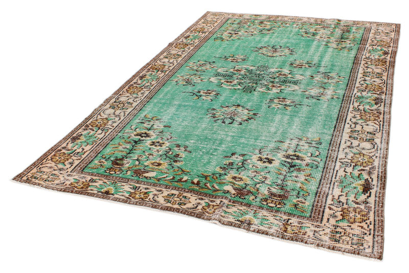 6x9 Mint and Ivory Turkish Overdyed Rug