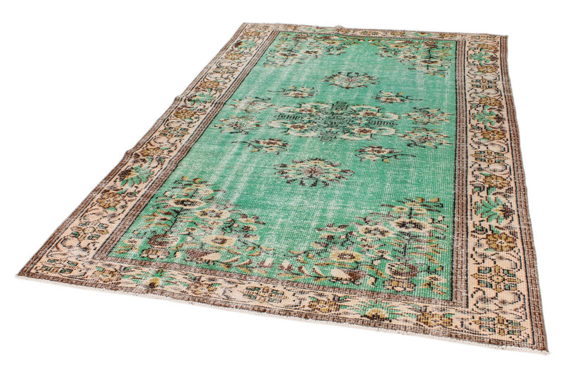 6x9 Mint and Ivory Turkish Overdyed Rug