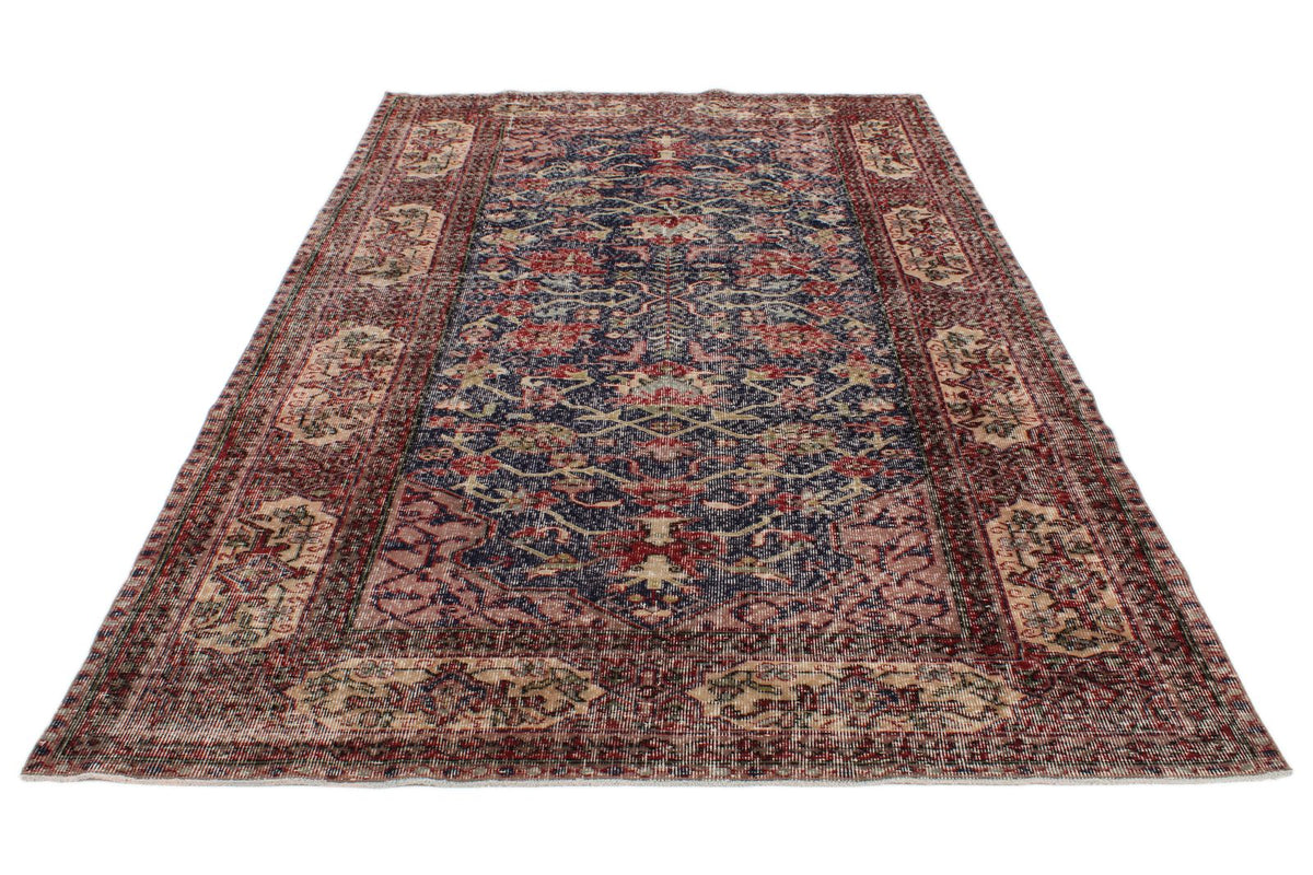 6x10 Navy and Multicolor Turkish Overdyed Rug
