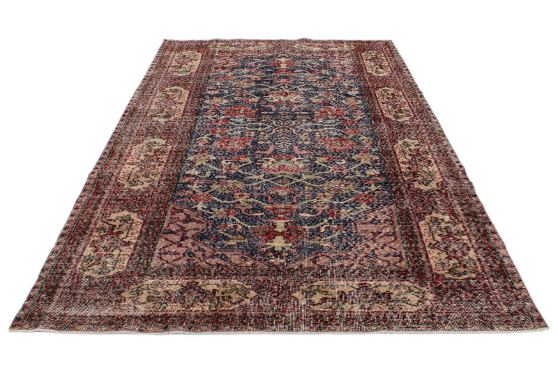 6x10 Navy and Multicolor Turkish Overdyed Rug