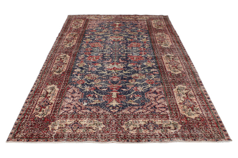 6x10 Navy and Multicolor Turkish Overdyed Rug