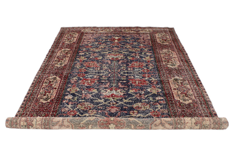 6x10 Navy and Multicolor Turkish Overdyed Rug