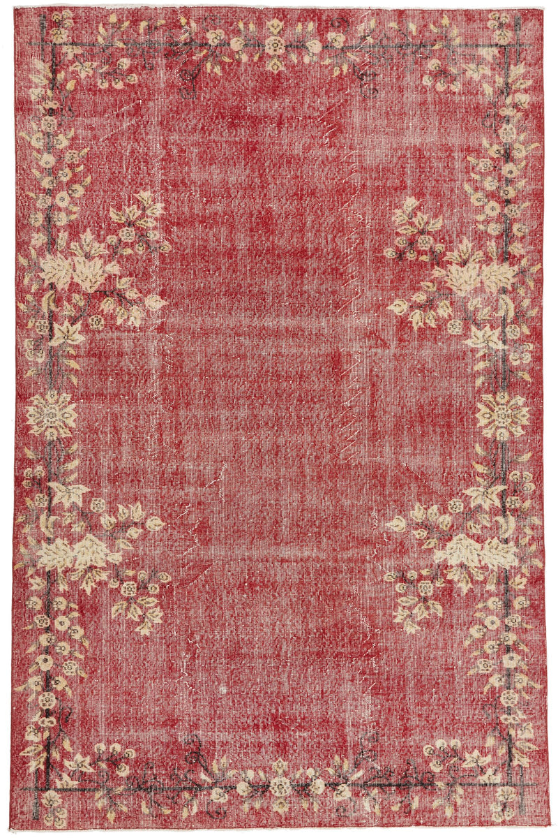 7x10 Red and Ivory Turkish Overdyed Rug