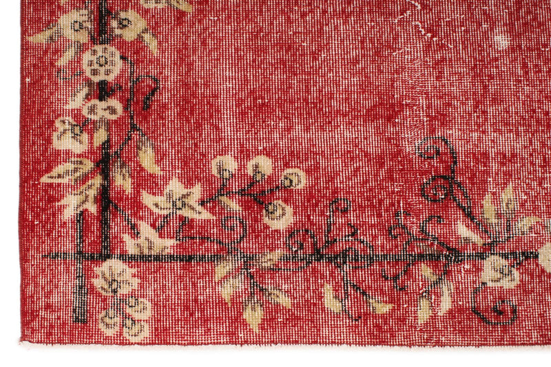 7x10 Red and Ivory Turkish Overdyed Rug