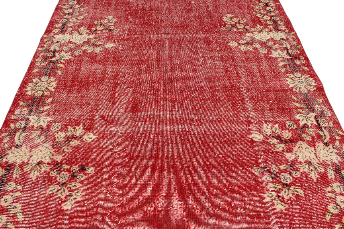 7x10 Red and Ivory Turkish Overdyed Rug