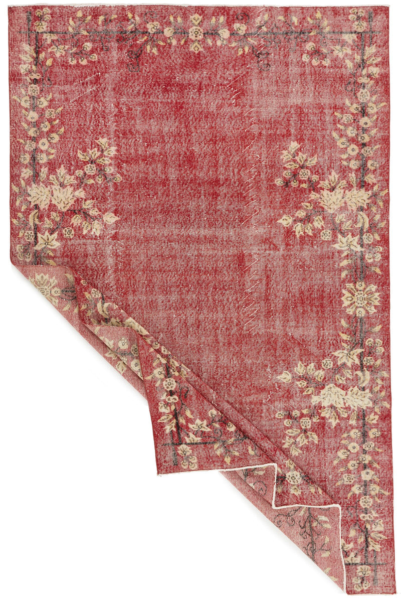 7x10 Red and Ivory Turkish Overdyed Rug