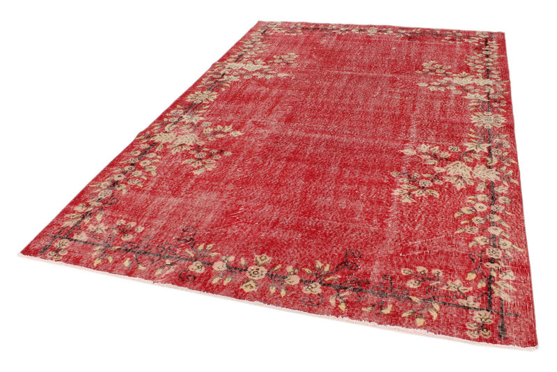 7x10 Red and Ivory Turkish Overdyed Rug