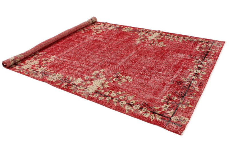 7x10 Red and Ivory Turkish Overdyed Rug